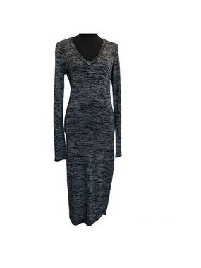 WILFRED Free black Lisiere Long Sleeve V Neck Midi Length Knit Sweater Dress S